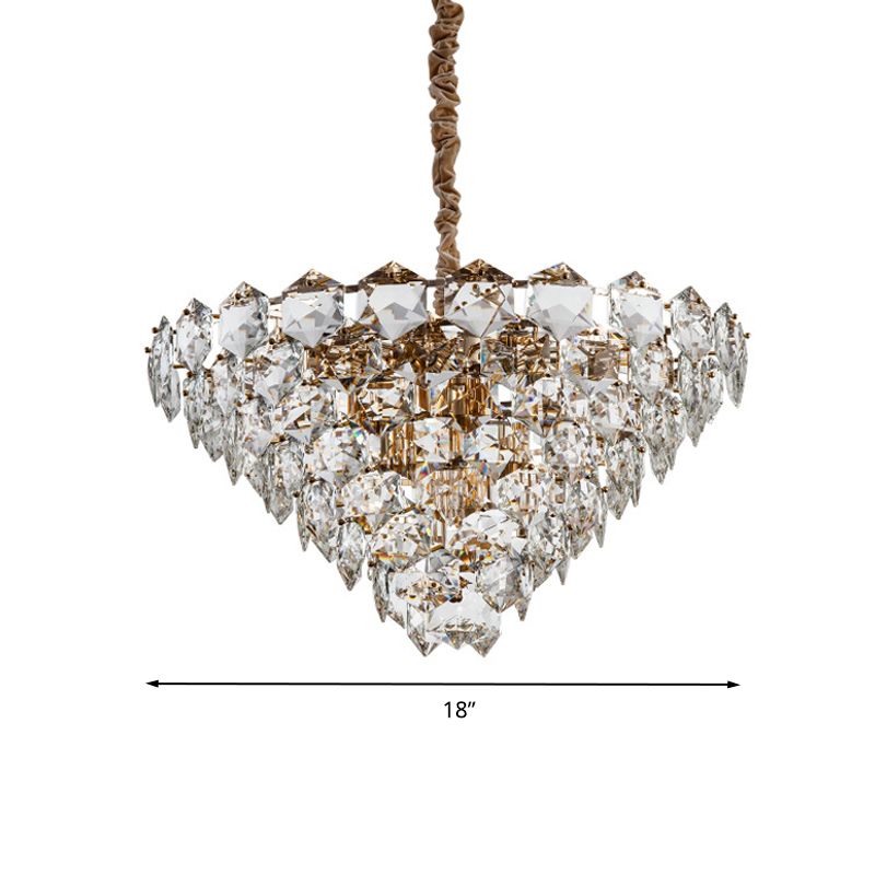 Simple Tapered Hexagon Crystal Hanging Lamp 8 Lights Chandelier Light Fixture in Gold