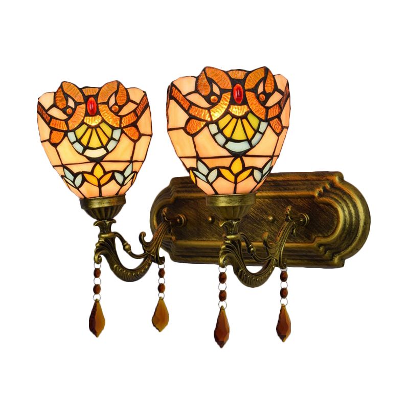 Stained Glass Victorian Designed Wall Light Bookstore 2 Lights Tiffany Wall Lamp with Agate