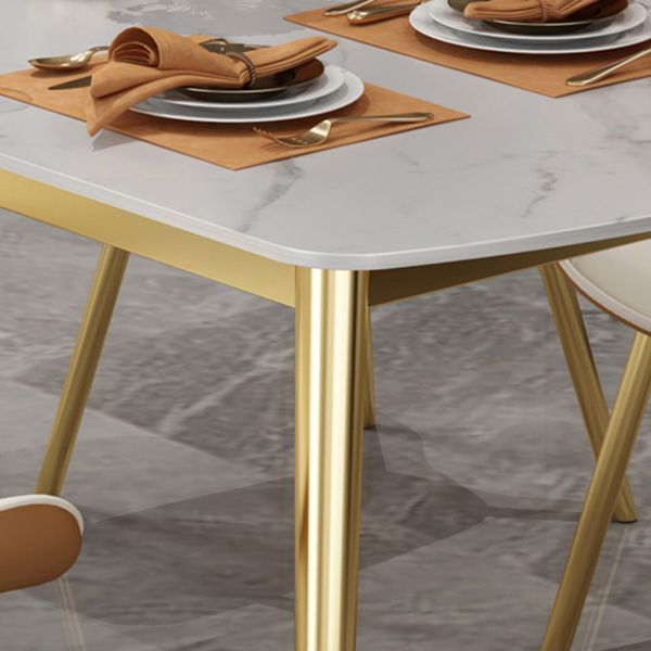 Sintered Stone Modern Style Dining Table White Rectangle Table with 4 Legs
