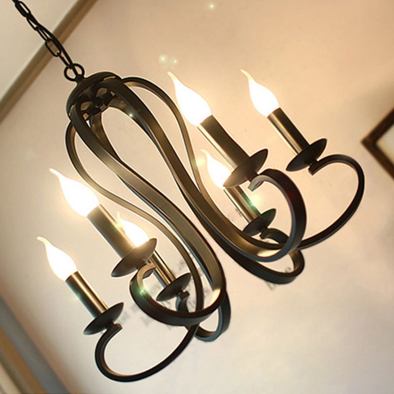 Traditional Metal Hanging Chandelier Light Swirled Arm 6 Light Candle Ceiling Chandelier for Living Room