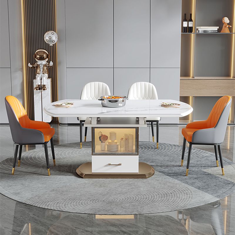 Modern Round Stone Top Dining Table Extendable for Small Spaces