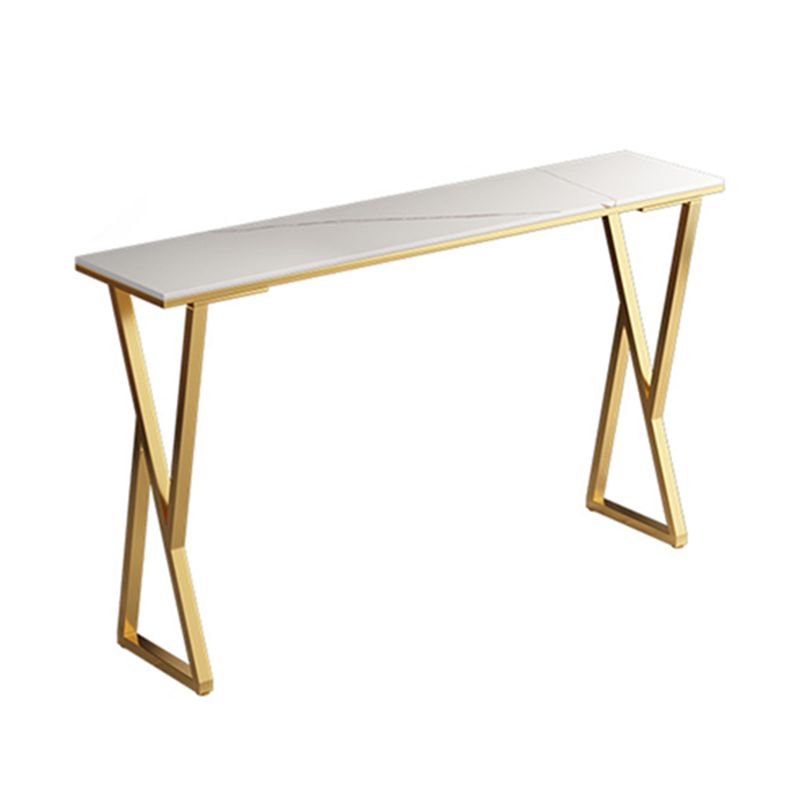 Rectangle Stone Bistro Table Modern Pub Table with Double Pedestal