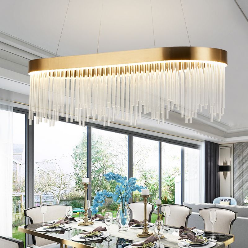 Tubular Chandelier Lamp Modern Crystal 23.5"/31.5"/39" Wide LED Brass Suspension Pendant Light in Warm/White Light
