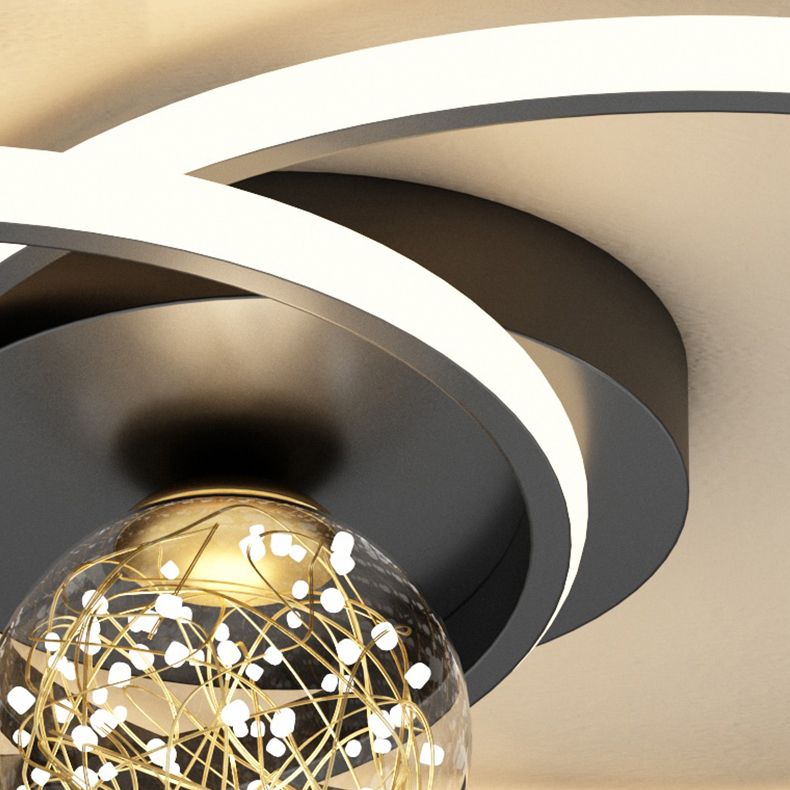 Modern Metal Flush Mount Circular Shape Ceiling Light with Glass Shade for Living Room