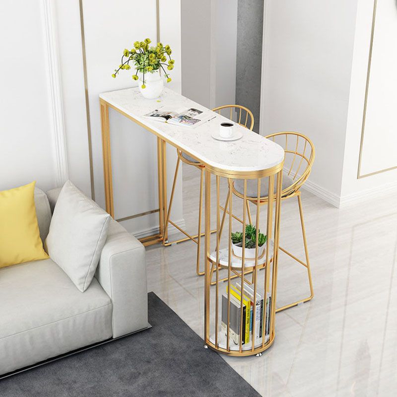 Restaurant Glam Style Marble Bar Table 42-inch Height Gold Base Bar Table