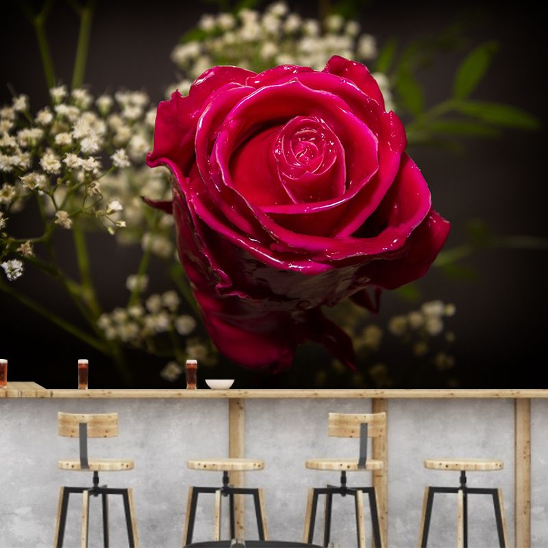 Papier peint mural Rose pour décoration de chambre à coucher, couleur vive pour la décoration de la maison, résistant à l'humidité
