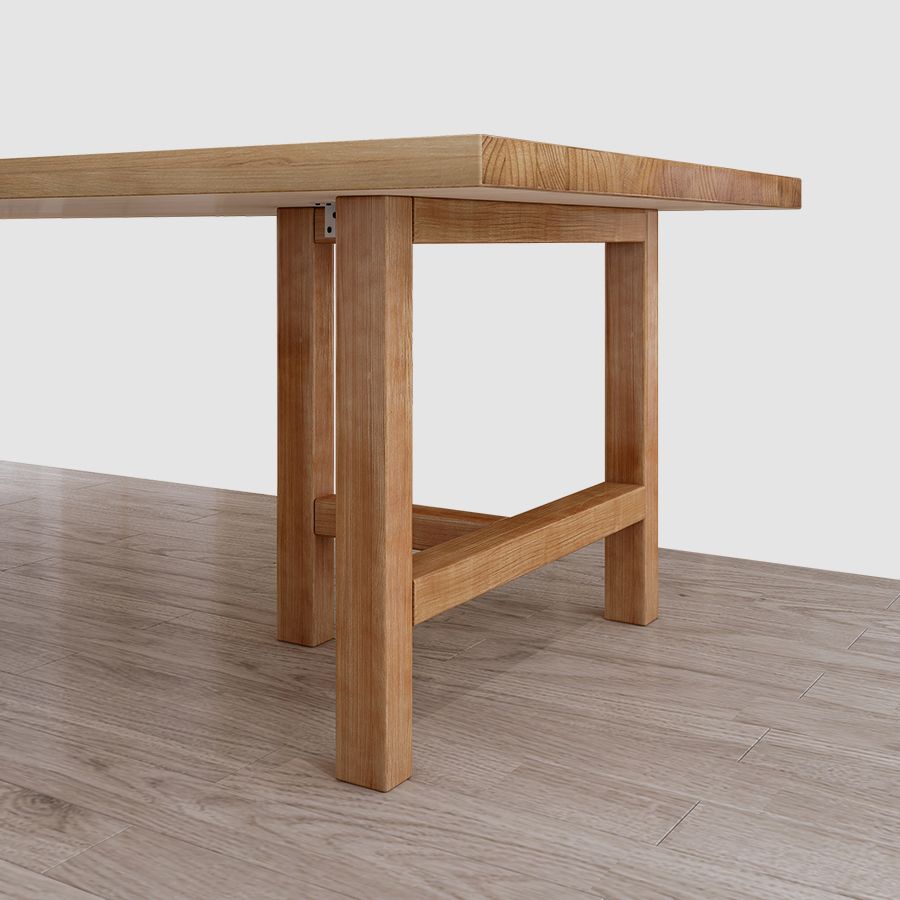 Eenvoudige keuken rechthoek eettafel massief hout kaki eettafel met dubbele voetstukbases