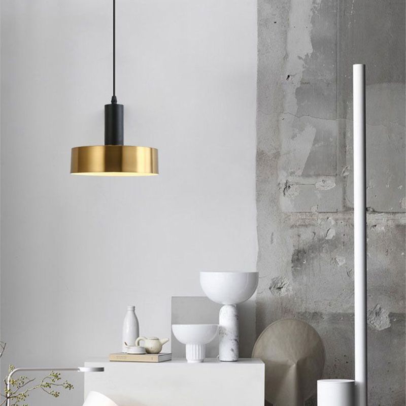 Metal Shaded Pendant Lighting Fixture Simple Style Gold Hanging Lamp Kit for Bedroom