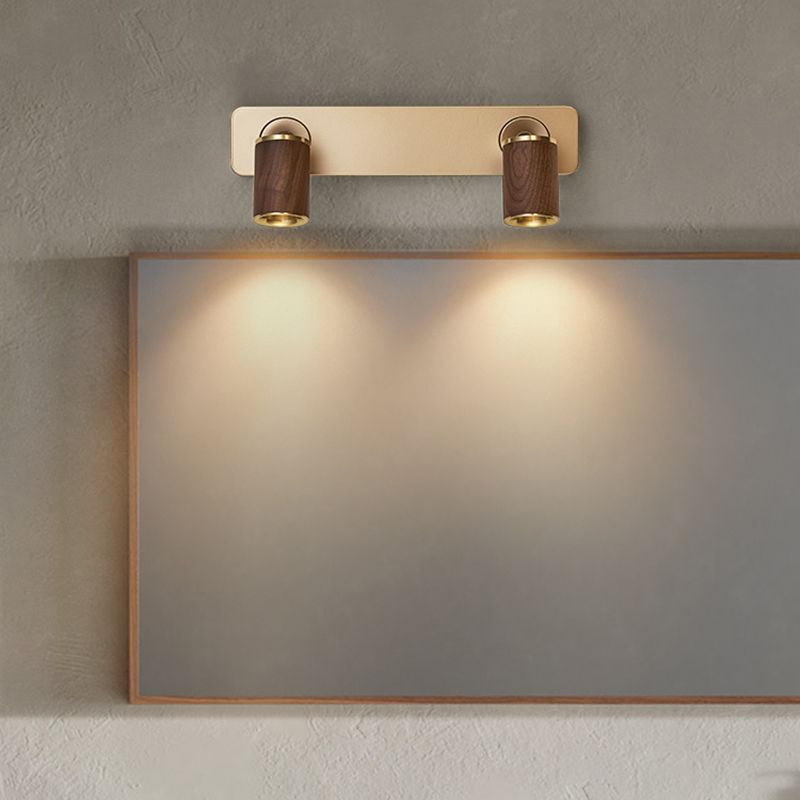 Modern Simple Cylinder Shape Vanity Light with Wood Shade for Shower Room