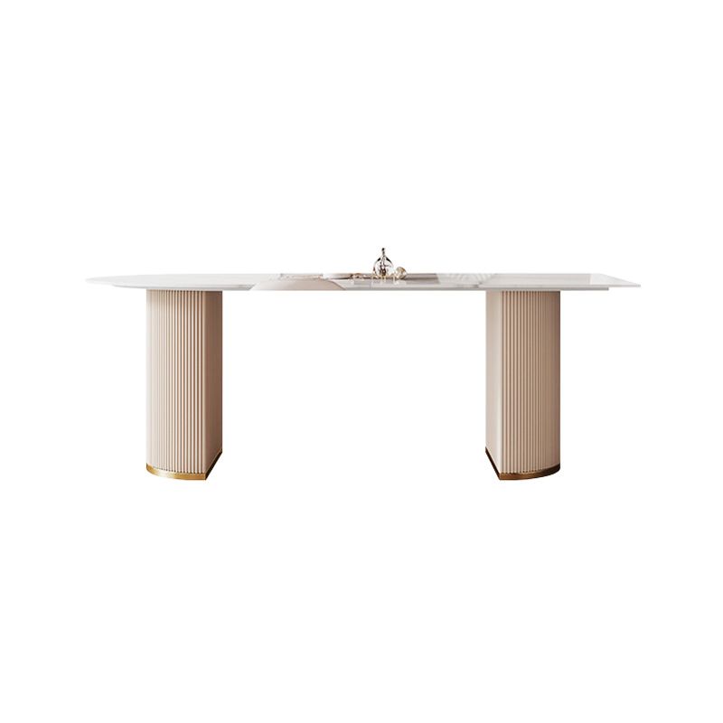 Freeform Sintered Stone Dining Table Luxury White Table with Double Pedestal