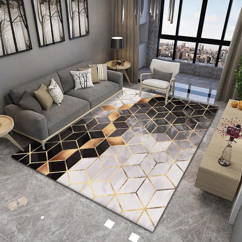Modern Living Room Area Rug Geometric Print Polyester Area Carpet Stain Resistant Easy Care Rug