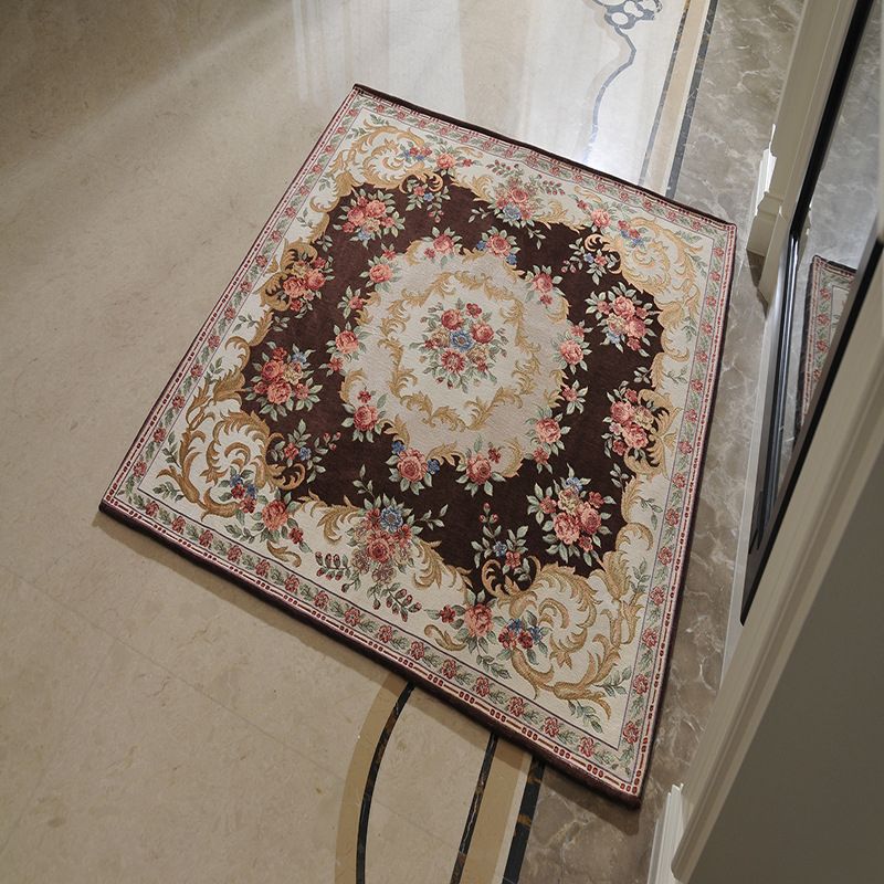 Victorian Style Foyer Rug Multi-Color Flower Print Rug Polypropylene Pet Friendly Anti-Slip Backing Washable Rug