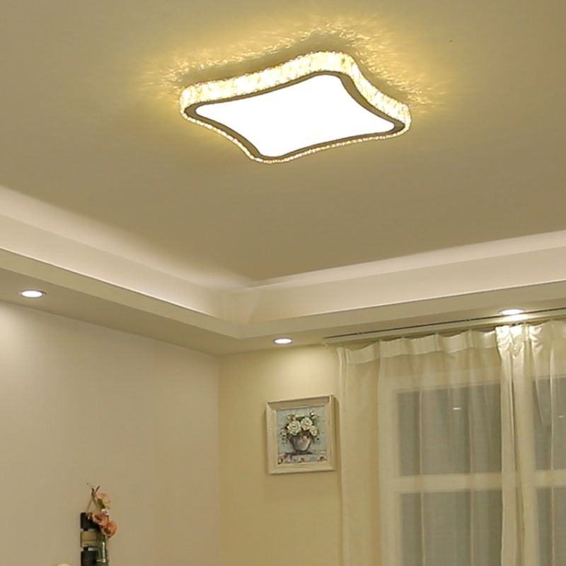 Square Ceiling Mounted Fixture Modern Beveled Crystal LED Chrome Flush Mount Lighting, 11"/15"/19.5" W