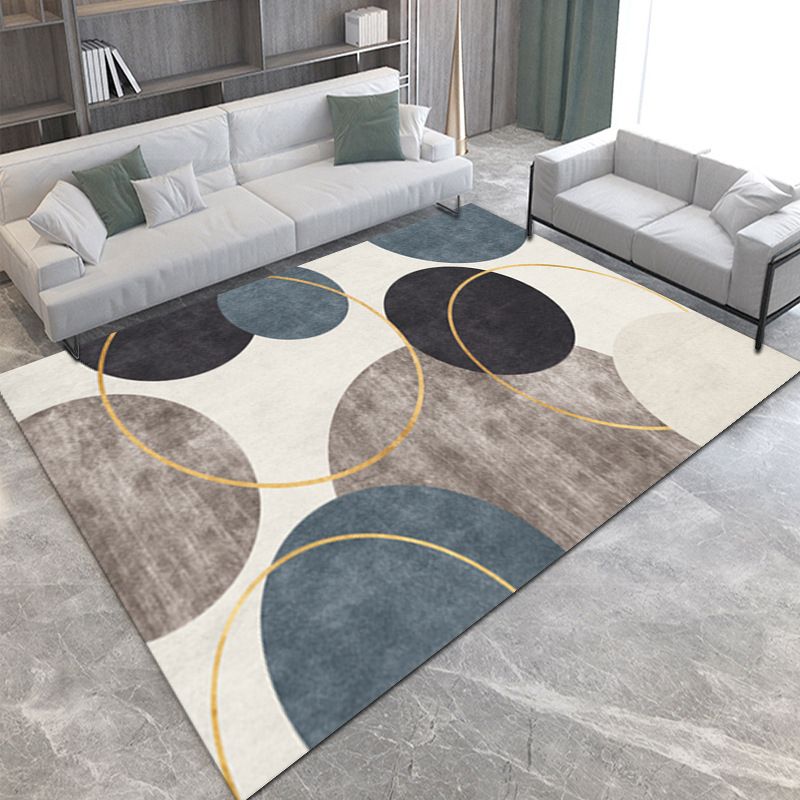 Modern Drawing Room Area Rug Geometric Pattern Polyester Area Carpet Anti-Slip Easy Care Rug