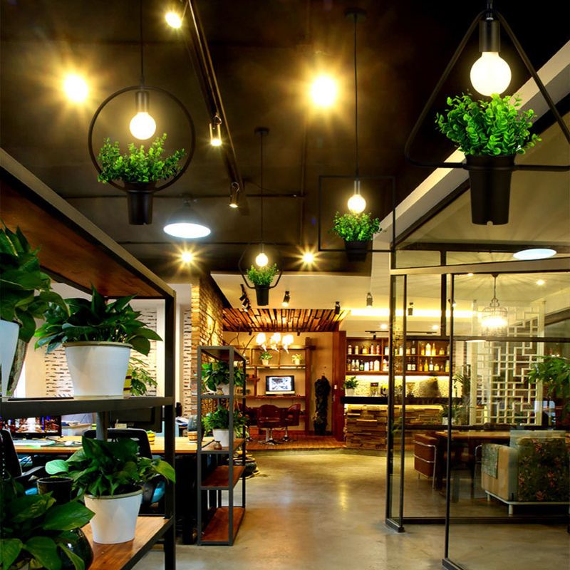 Metal Geometric Line Simplicity Plant Hanging Lamp Single Bulb Clothing Shop Decorative Lighting Fixture