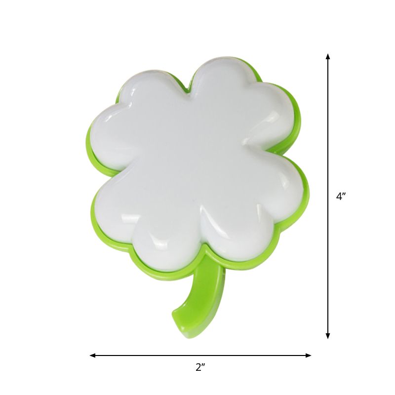 Kids Clover Mini Plug in Night Light Plastic Bedside LED Wall Lighting in Green and White