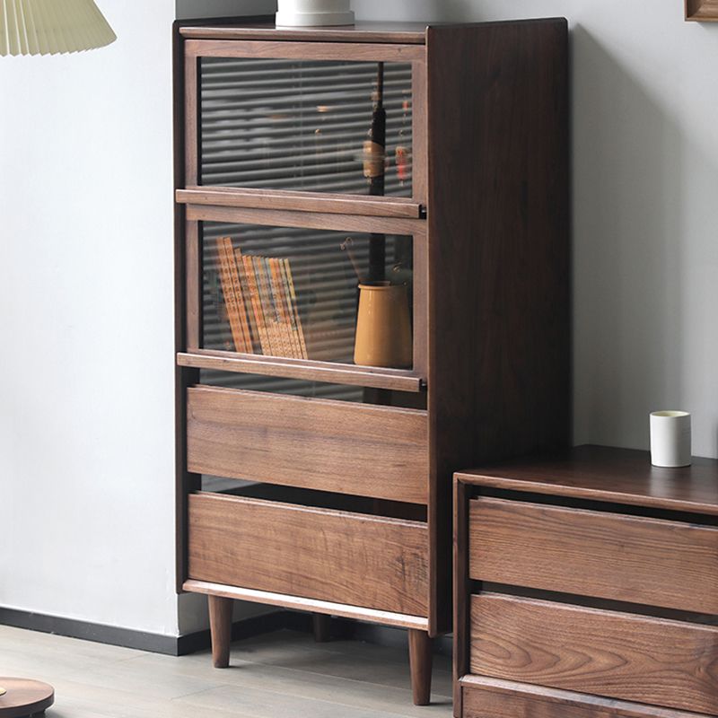 Mid-Century Modern Side Cabinet Solid Wood Glass Paned Accent Cabinet