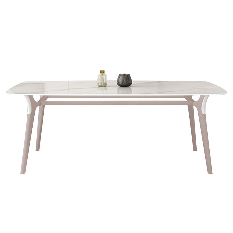 Glam Dinner Table Stone Rectangle Dining Room Table in White