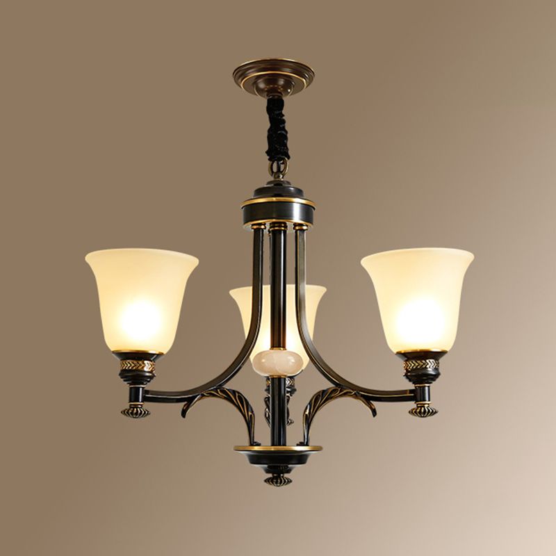 Bell Chandelier Light Fixture Traditional White Glass Pendant Lighting for Restaurant