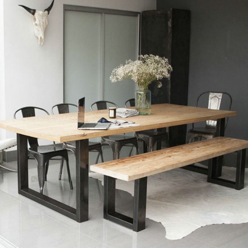 Rectangle Shape Luxury Dining Table Solid Wood Fixed Table for Kitchen