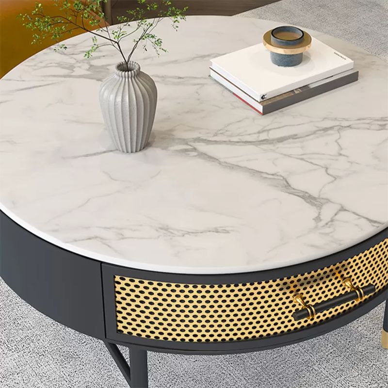 17.7" H Round Slate Coffee Table 4 Legs Cocktail Table with Drawer