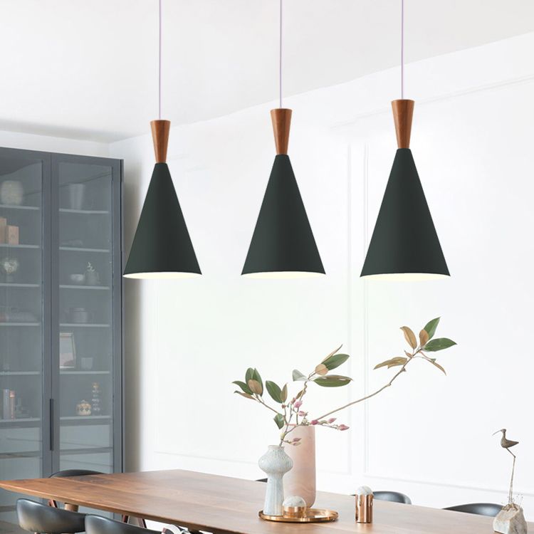 1 Light Metal Pendant Lighting Fixtures Modern Tapered Dining Room Hanging Pendant Lights