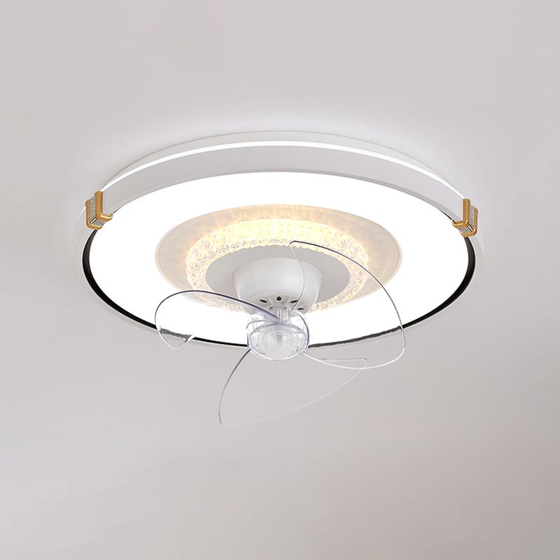 Round Bedroom Flush Mount Fan Lamp Metallic Nordic Style LED Semi Flush Light
