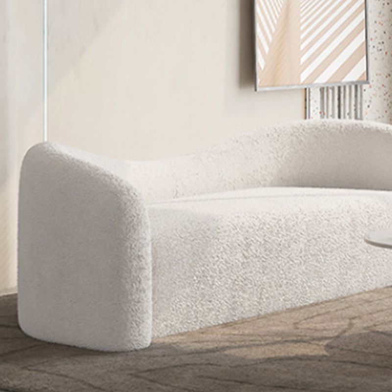 Curved Wool Sofa White Contemporary Sloped Armed Sofa - 33.46" D