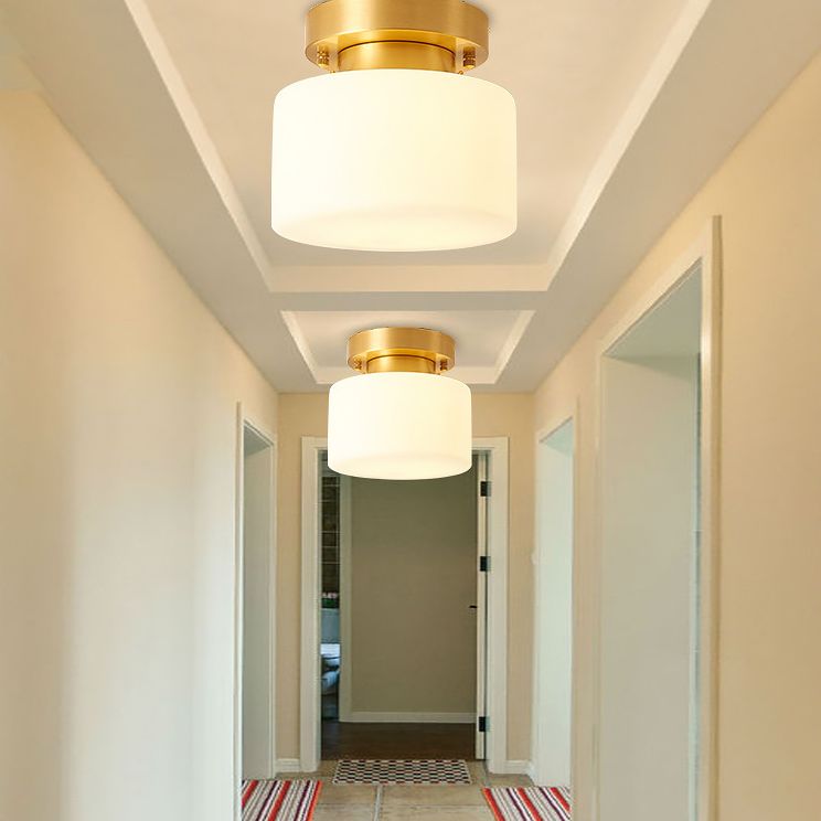 Cylinder Aisle Semi Flush Mount Ceiling Light Glass Modern Semi Mount Lighting in White