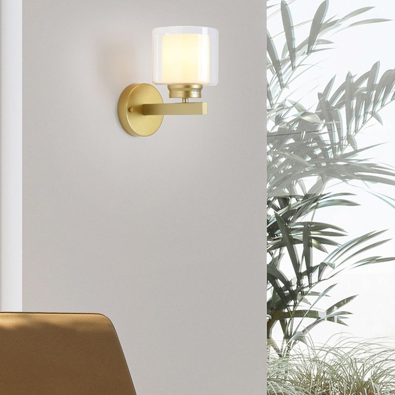 Modern Style Cylinder Shade Wall Light Glass 1 Light Sconces for Bedroom