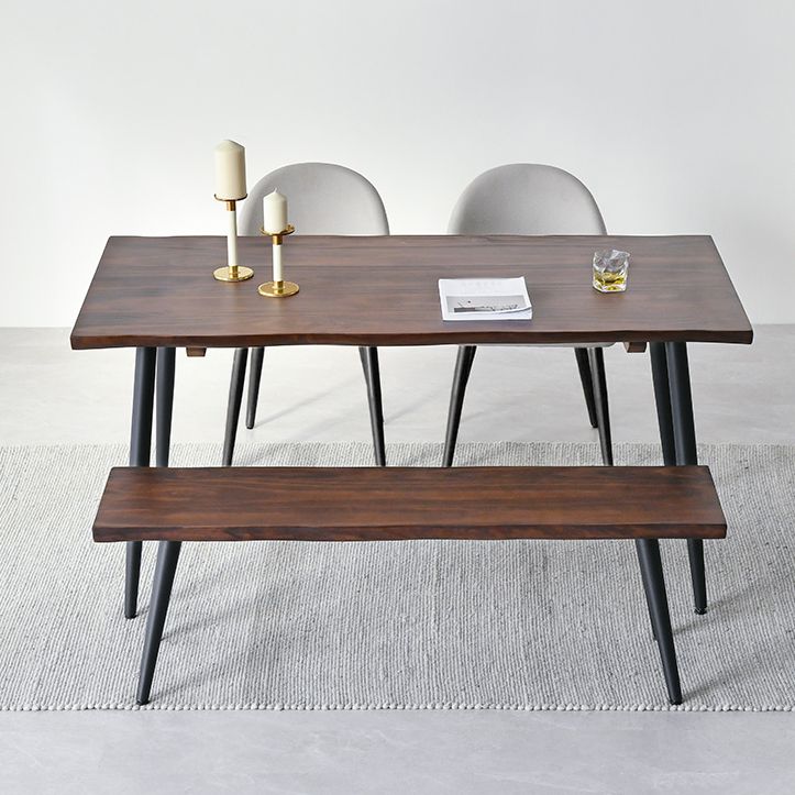 Black Iron Tripod Base Dining Table Modern Industrial Solid Wood Top Table