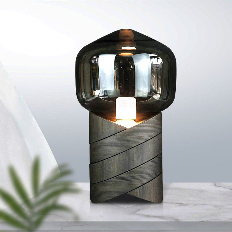 Urne Form Task Leichte moderne graue Glas 1 Glühbirnen -Nachttisch -Lampe mit Harzbasis