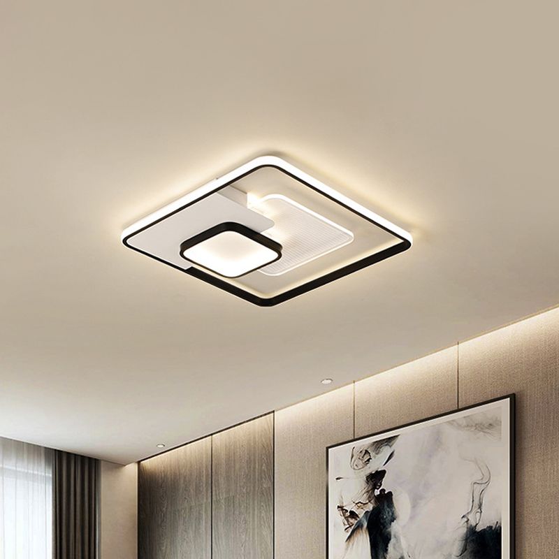 Squared Flush Mount Lighting Modernist Acrylic LED Bedroom Ceiling Flush in Black, 16.5"/20.5" Width