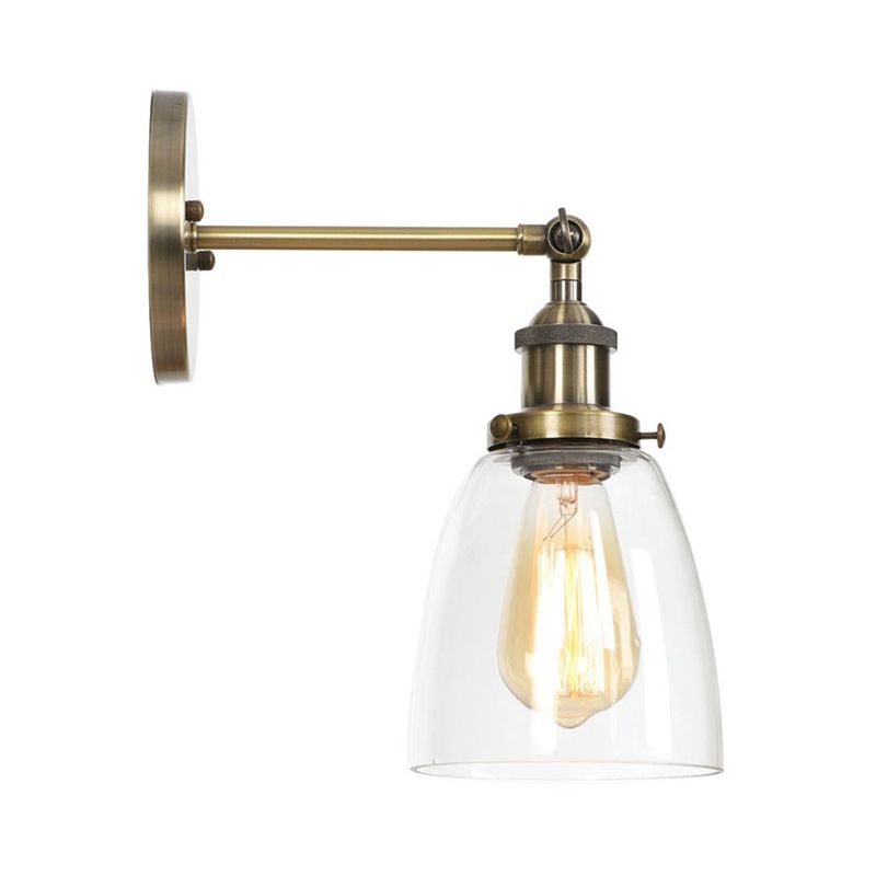Brass Cone/Bell Swivel Shade Wall Light Industrial Clear Glass Single Dining Room Wall Mount Light Fixture