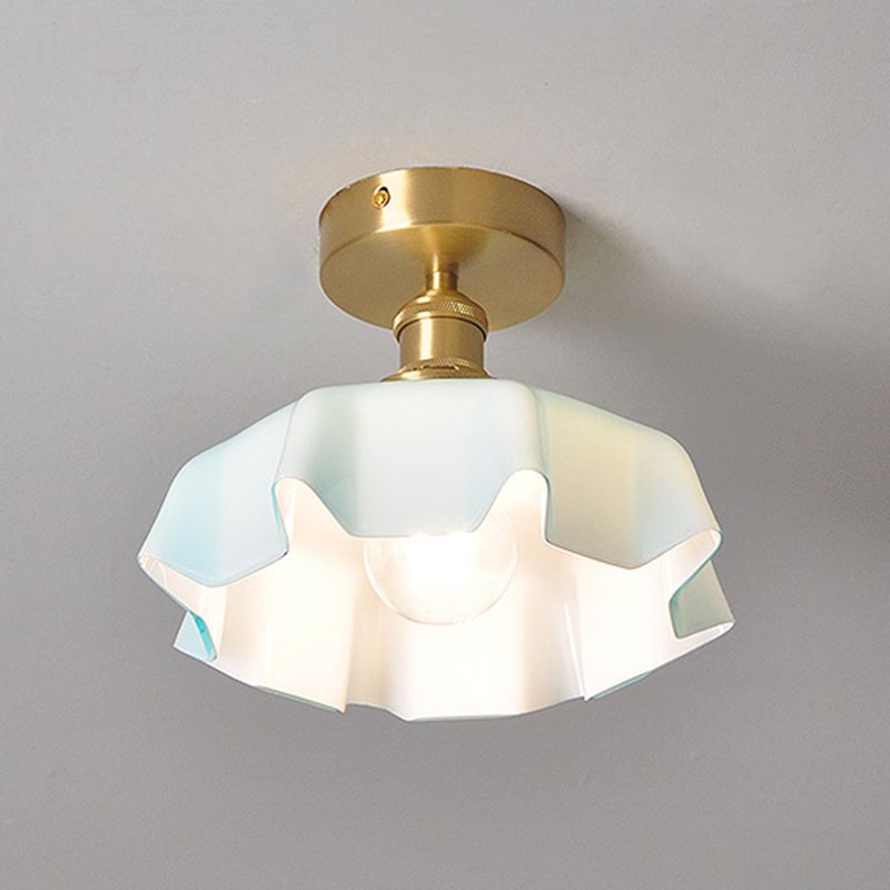 Metal Modern Flush Mount Flower Shape Ceiling Light with Glass Shade for Bedroom