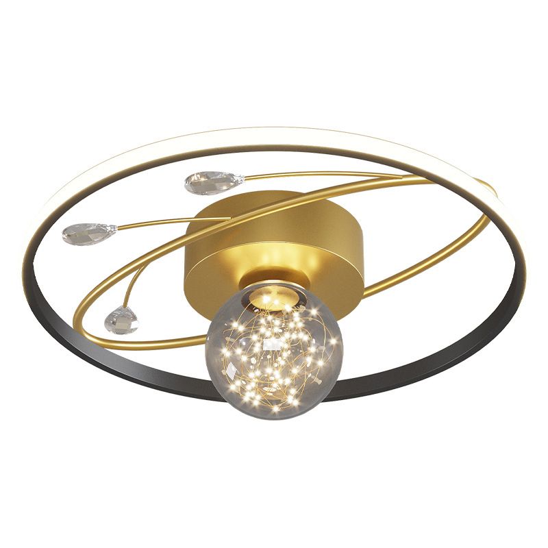Trendy Modern Circular Ceiling Lamp Clear Glass Bedroom LED Flush Mount in Black-Gold