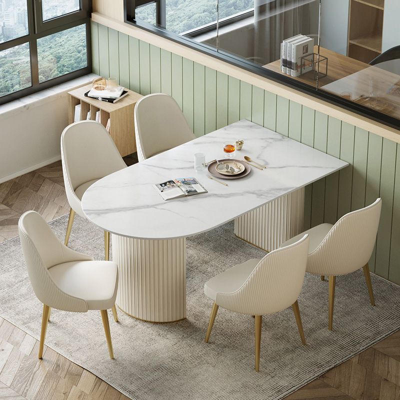 White Base Dining Table Modern Stone Dinette Table for Dining Room