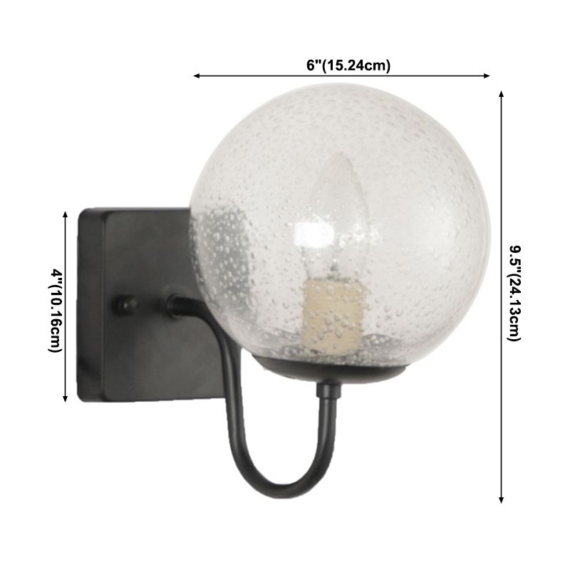 Industrial Glass Wall Light Globe 9.5" High Wall Sconce in Black for Bedroom