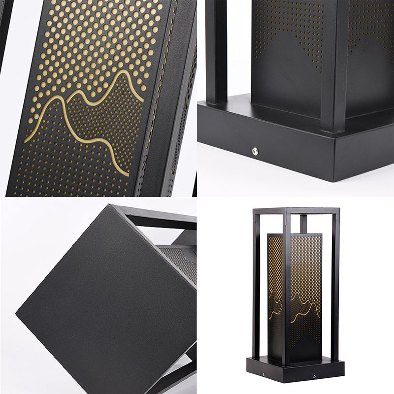 Modern Metal Pillar Lamp Rectangle Outdoor Waterproof Light in Black