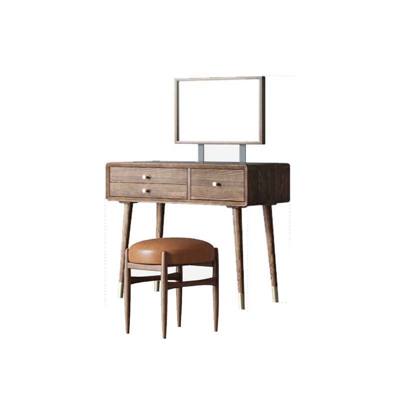 3 Drawers Mirrored Makeup Table Solid Wood Vanity Desk Stool Set