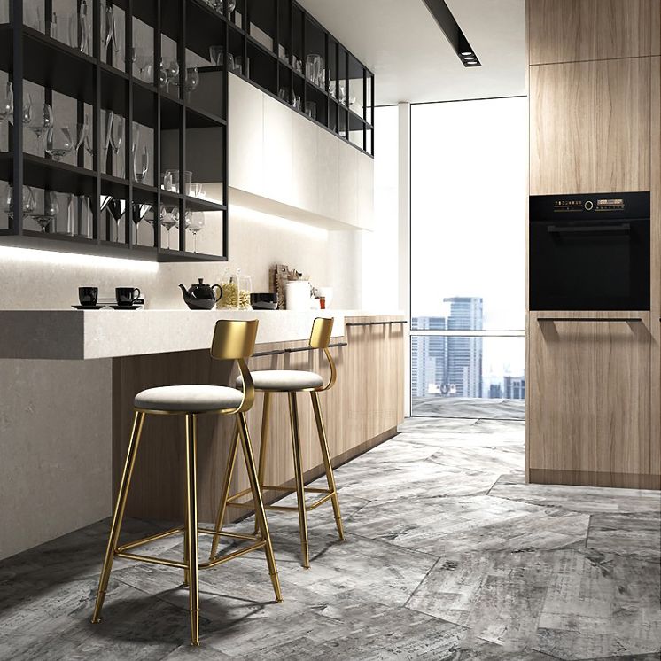 Glam Backrest Armless Counter Stool Iron Kitchen Bar Stool with Pedal and Cushion