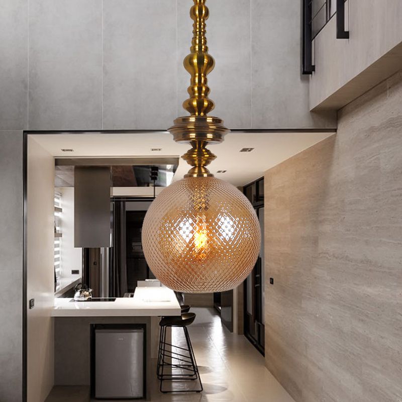 Ball Ceiling Pendant Traditional Amber/Smoke Glass 1 Bulb Hanging Light Fixture for Hallway