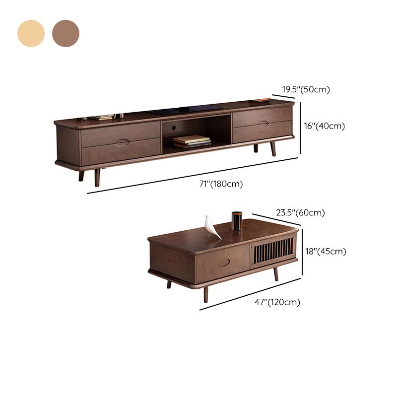 4 Legs Coffee or End Table with Storage Drawers Solid Wood Rectangle