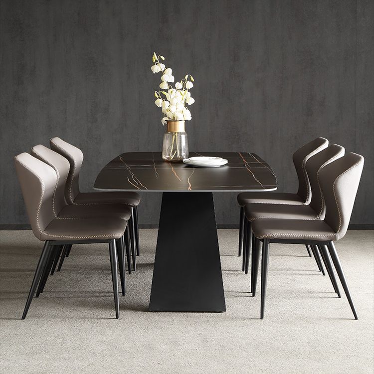 Modern Metal Base Dinette Set 1/4/5/7 Pieces Rectangle Indoor Dining Table Set in Black
