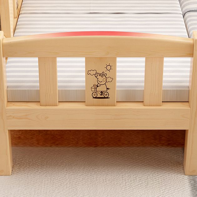Glam Style Nursery Crib Nature Pine Wood Nursery Crib with Mattress and Guardrail