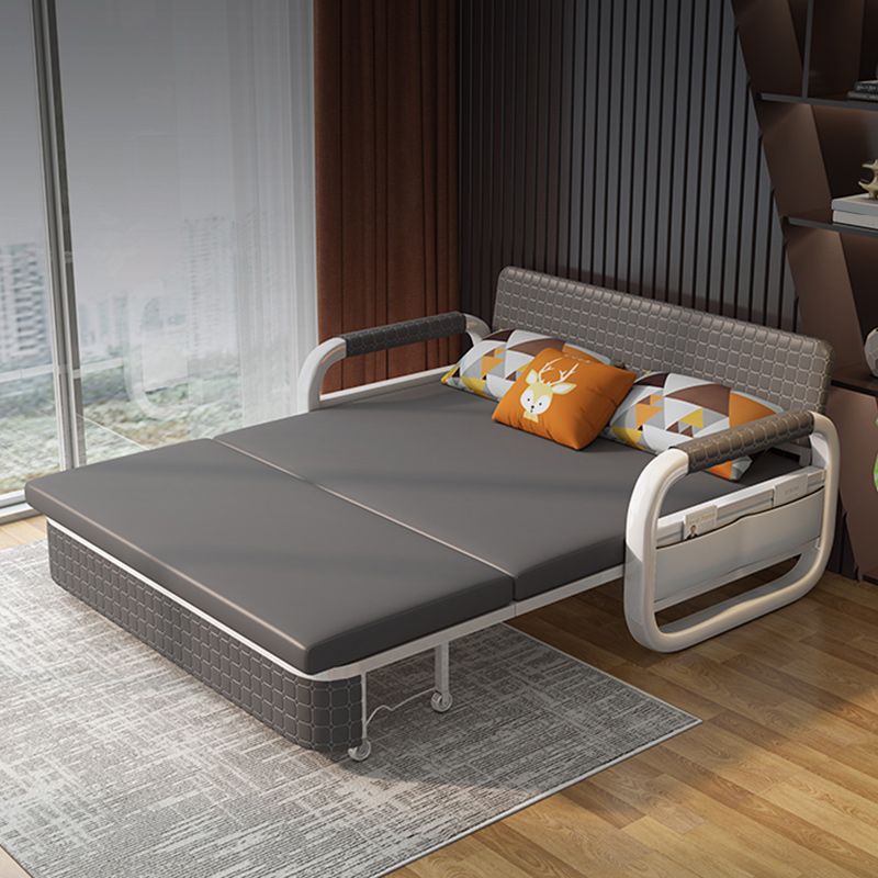 Faux Leather Square Arm Sleeper with Storage Scandinavian Futon Sleeper Sofa Bed in Gray