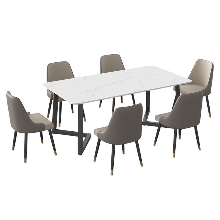 Modern Rectangle Dining Table Sintered Stone Dining Table with Double Pedestal