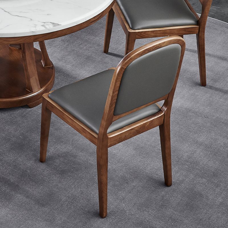 Contemporary Dining Chair Solid Wood Legs Side Chair in Walnut