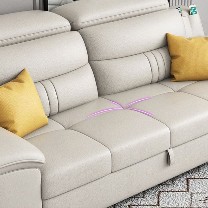 Modern Faux Leather Sofa & Chaise 34.6" H Biscuit Back Sofa with Storage