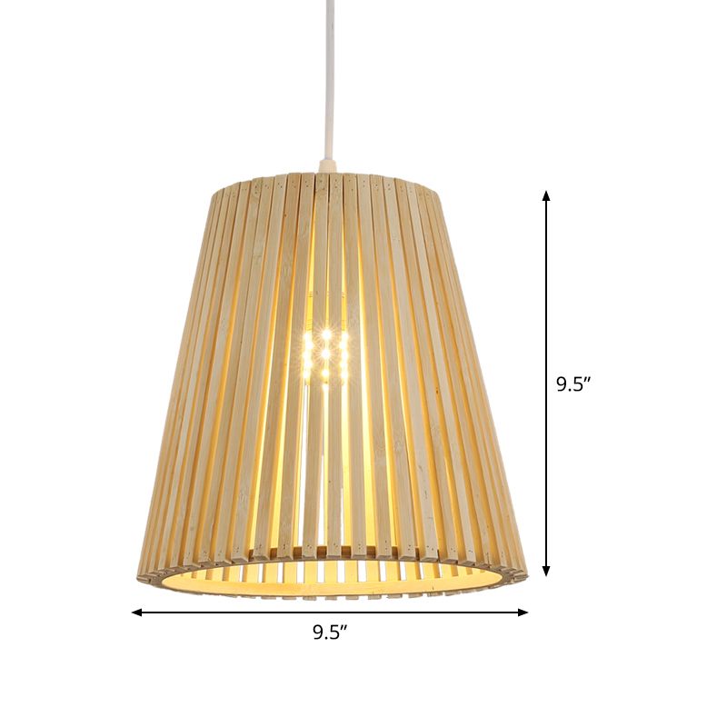 Lámpara colgante china de 1 cabezal de madera techo cónico con luz colgante con sombra de bambú